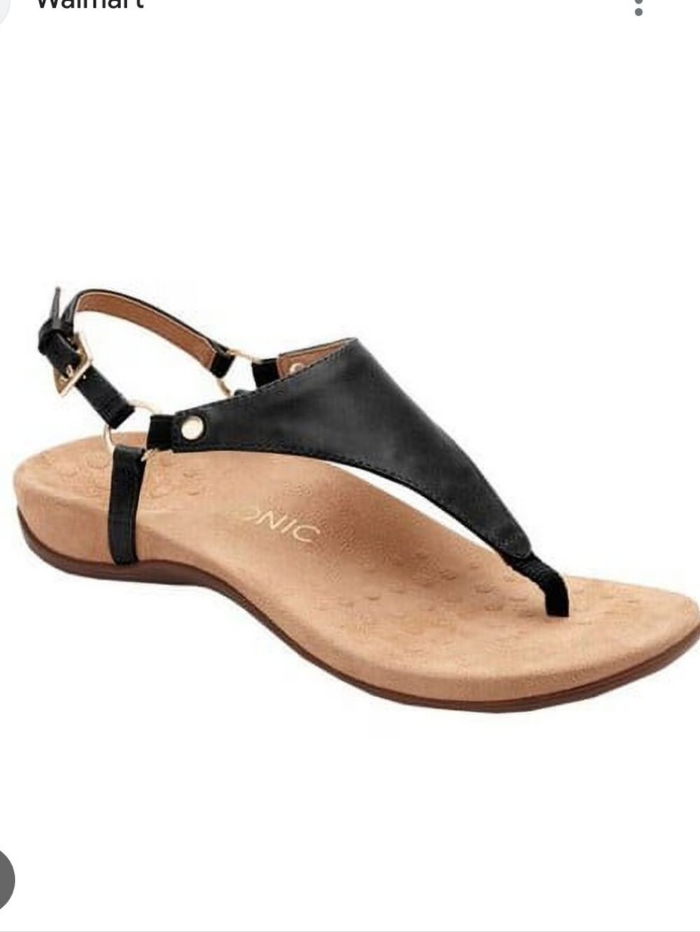 Vionic Women's Kirra Sandal 10 Black Leather Thong Strap back Comfort Wedged